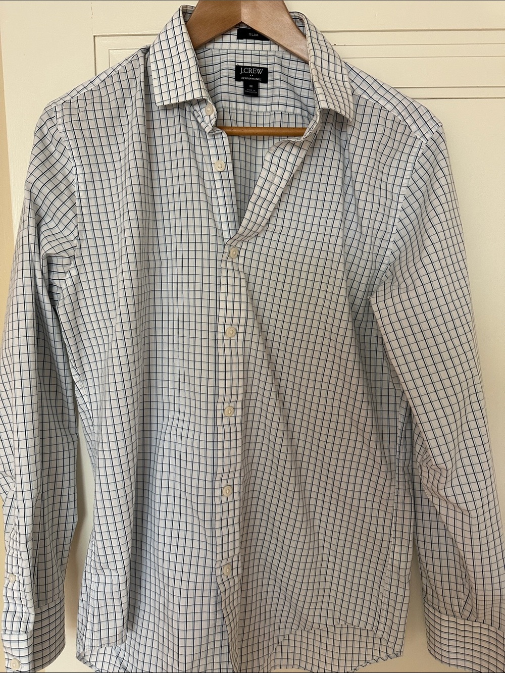 J. Crew Men’s White Dress Shirt with Blue Windowpane Check
